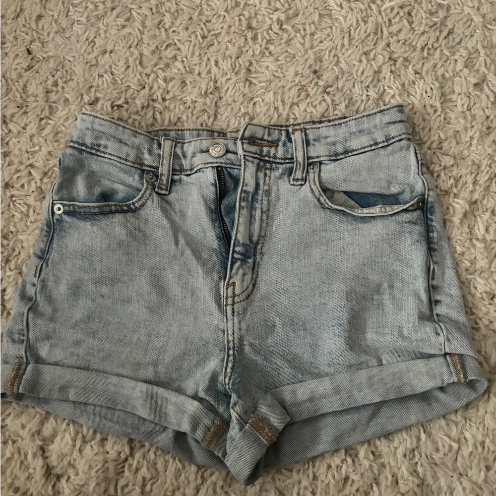 High waisted blue and navy shorts